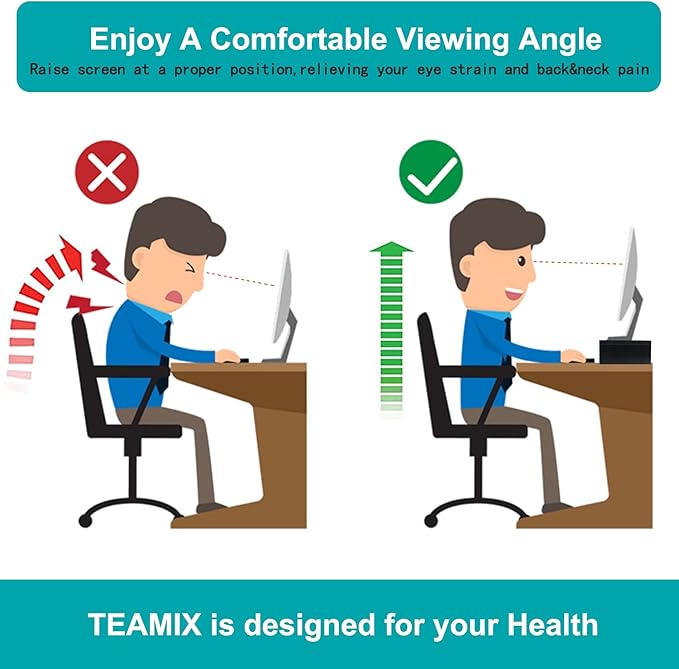 TEAMIX 20 inch Monitor Riser Stand - 2 Tiers, Wood Morden Desktop Bookshelf | Laptop/PC/Printer/Keyboard Storage, Ergonomic Design, 15mm thick Sturdy Wood Boards, TV Stand, Home Office Desk Accessories