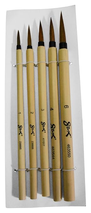 School Specialty 443474 Watercolor Paint Brush Set, Bamboo Handle, Fine Brown Hair, Assorted Sizes (Pack of 5)