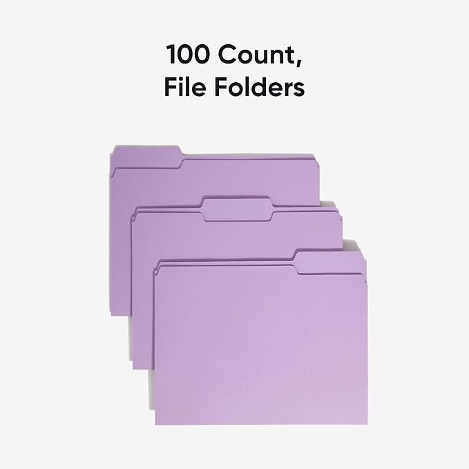 Smead Colored File Folder, 1/3-Cut Tab, Letter Size, Lavender, 100 per Box (12443)