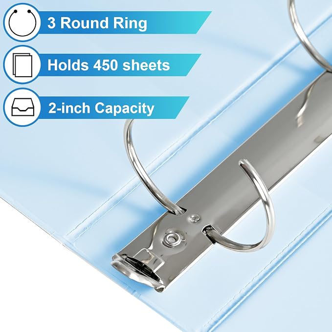 2'' 3-Ring-Binder with Pockets, 450 Sheets Capacity, 2 inch Binders fits 11" x 8.5" US Letter Size, Assorted 4 Pastel Colors - Ideal for School, Office, and Home Use (2 inch)