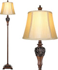 Vintage Floor Lamp for Living Room, Traditional Tall Standing Lamp | Eye-caring Fabric Shade, Stable Antique Base, Farmhouse Rustic Design, Bright Floor Lighting