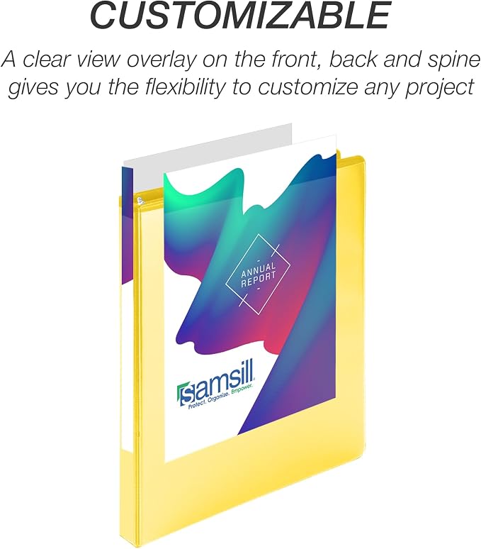 Samsill Durable 0.5 inch 3 Ring Binder, D Ring Binder, 100% Recycled Chipboard, Yellow, 12 Pack