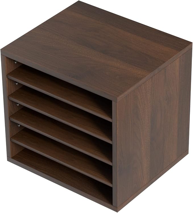 VEVOR Literature Organizers, 5 Compartments Office Mailbox with Adjustable Shelves, Wood Literature sorter 13.9x12x13 inches for Office, Home, Classroom, Mailrooms Organization, EPA Certified, Brown