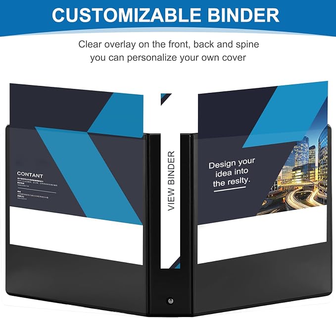 2 Inch 3-Ring Binder, 2" Round Ring Binder with 2 Inside Pockets, 6 Pack Black Binders, Clear View Cover, Holds Up to 450 Sheets 8.5" x 11" Paper，Study Binders for Office/Home/Back to School