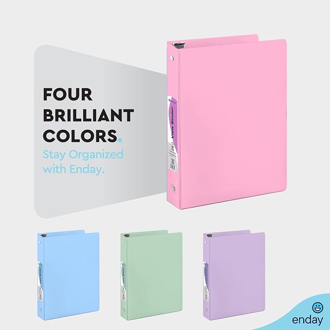 Enday 1 inch Binder 3 Ring Binder (6 Pack - Assorted Colors) O-Ring Binder with Clear View Cover and 2 Inside Pocket - for Letter Size 8.5 x 11'' Paper, Ideal for School Supplies, Office, and Home