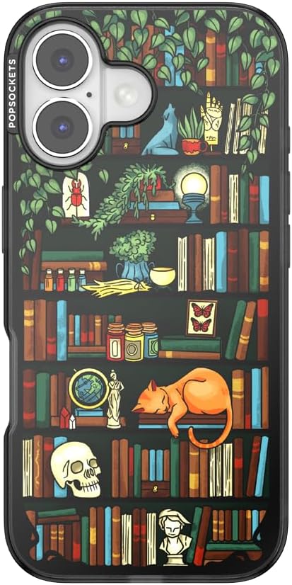 PopSockets iPhone 17 Phone Case with MagSafe- Storied Shelves | Magnetic, Wireless Charging, Camera & Drop Protection, Bookish, Book, Reading