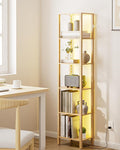 Open Book Shelf with LED Lights, 6 Tier Tall Bookshelf, Freestanding Shelf Narrow Bookcase with Open Shelves, 14.57" x 10.63" x 65.83", Book Shelves for Living Room, Office, Study, Oak