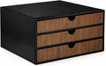 UnionBasic Document Organizer, 3-Drawer File Cabinet Document Storage Box, Office Desktop Filing Organizer, Black with Wood Grain Drawers