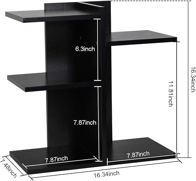 Wood Desktop Shelf Small Bookshelf Desk Supplies Organizers and Accessories Storage Display Rack Office Decor for Women, Black
