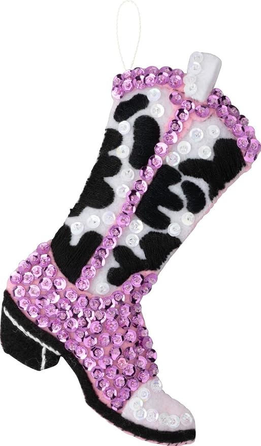 Bucilla Felt Applique 4 Piece Ornament Making Kit, Boots and Bling, Perfect for DIY Arts and Crafts