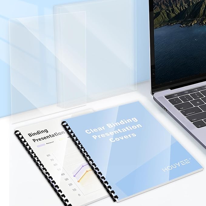 HOUYEE 200 Pack 8 Mil Clear Binding Presentation Covers,PVC,8.5" x 11" | Clear Covers for Binding, Transparent Plastic Binding Covers, Square Corner, Letter Size, for School Office