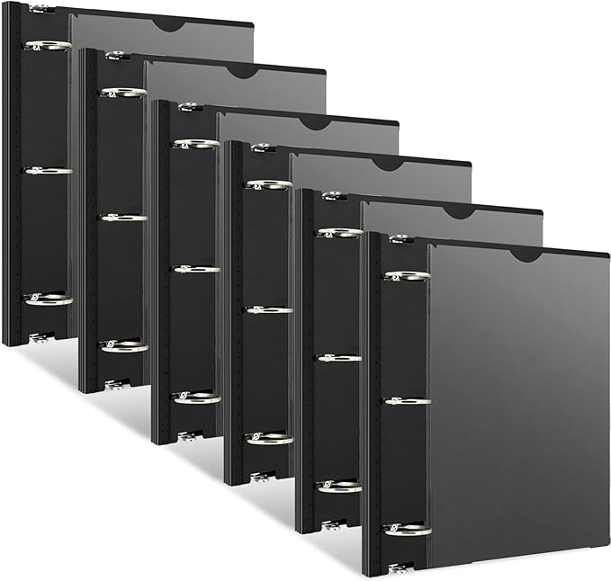 INFUN 1.5 Inch Telescoping 3 Ring Binder - 6PCS, Flexible Round Binder with Customizable Front Cover and Clear Catalog Pocket, 1.5Inch Rings, Black–Perfect for School, Office & Home