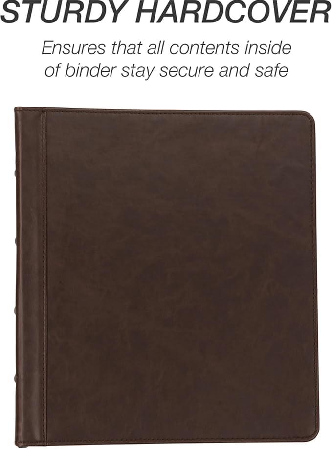 Samsill Vintage Leather 3 Ring Binder, Professional Organizer, Planner, 1 Inch Round Ring (Holds 200 Sheets), Letter Size 8.5 x 11, No Zipper, Brown
