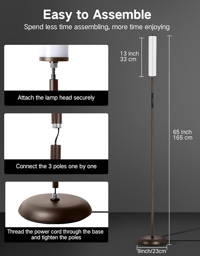 OUTON Bright Smart Floor Lamp with Remote, App & Touch Control, RGB Color Changing Standing Lamp, 2200K-6500K Dimmable, 3 Adjustable Heights, 32 Scenes for Living Room Bedroom Office,Brown