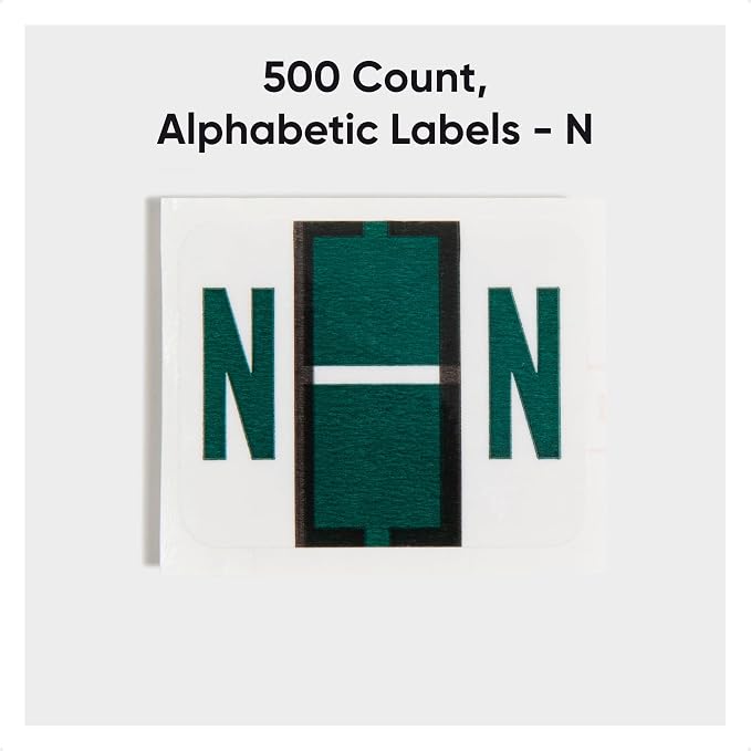 Smead BCCR Bar-Style Color-Coded Alphabetic Label, N, Label Roll, Dark Green, 500 Labels per Roll, (67084)