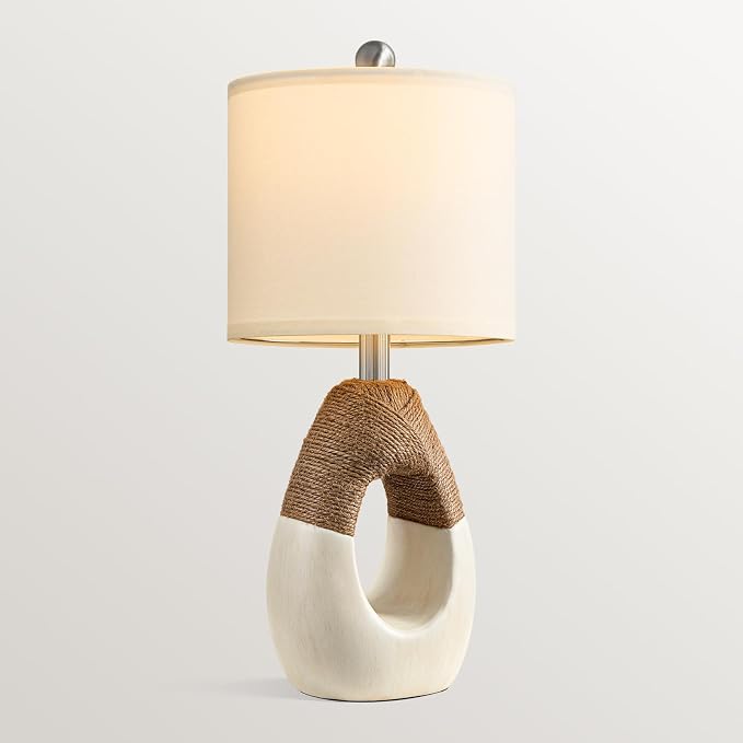 19” Boho Table Lamps Bedroom Living Room,Suitable for Small Space,Farmhouse Rattan Lamp Rustic Egg Design Resin Nightstand Bedside Lamps for Bedroom Living Room Office Study Rest Decor