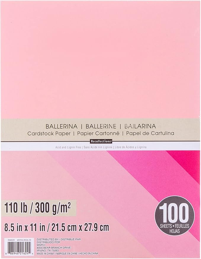 Recollections 100 Sheets Ballerina 8.5” x 11” Cardstock Paper - Acid and Lignin Free Paper for Scrapbooks, Arts & Crafts - 1 Pack