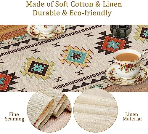 Aztec Southwest Table Runner,Ethnic Style Design Geometric Table Runners Table Setting Decor for Garden Farmhouse Wedding Party Holiday Dinner Home 13x120 Inch