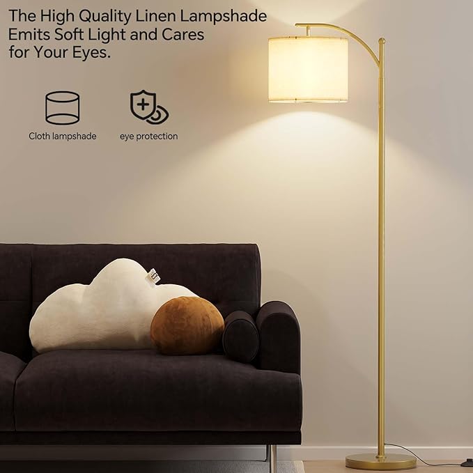 SUNMORY Arc Floor Lamp, Modern Floor Lamp with 9W 3 Color Temperatures Bulb | Metal Standing Lamps with Adjustable Hanging Lampshade,Tall Floor Lamps for Living Room,Bedroom, Gold