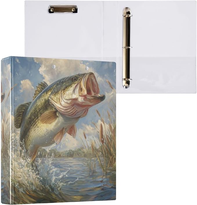 Bass Fish Vintage 3 Ring Binders 1.5 Inch Clear View Three Ring Binders Versatile Binder for Work School Office Supply 1 Pack
