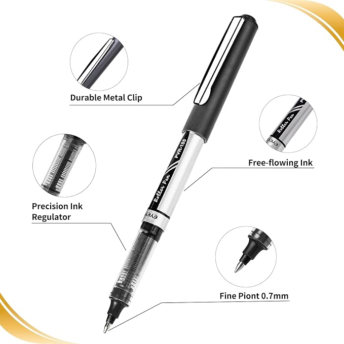 EYEYE 0.7mm Rollerball Pens, 4 Black 4 Blue Medium Point Pen Quick Dry | Back to School Essentials, Liquid Ink Pen Fine Point Smooth Writing Pens for Journaling, Note Taking, Office Supplies