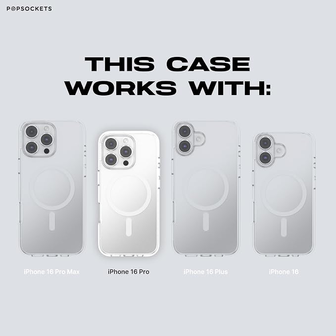PopSockets iPhone 16 Pro Case Compatible with MagSafe, Phone Case for iPhone 16 Pro, Wireless Charging Compatible, Case Only - Clear