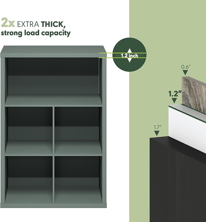 Furinno Cubicle Book Shelf, 5-Cube Bookshelf, Extra Thick Frame Cube Storage Organizer Bookcase with Closed Back, 15.3 x 29.9 x 43.3, for Living Room, Bedroom, Home Office, Sage Green
