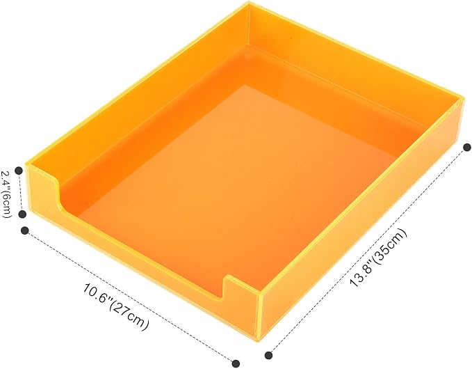 Paper Tray Acrylic File Organizer for Desk Letter Tray Desk Organizer Document Holder Sorter Storage for A4 Office Supplies Magazines, 13.8x10.6x2.4 Inches, Neon Orange