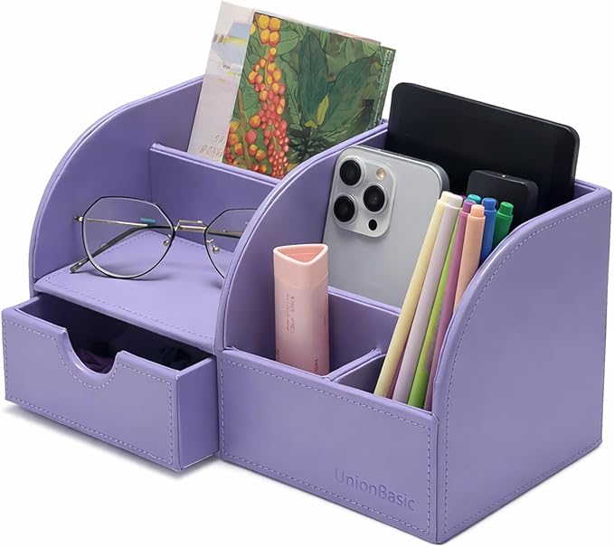 UnionBasic Desk Organizer - Multifunctional Leather Desktop Pen Holder Storage Box - Business Card/Pen/Pencil/Mobile Phone/Stationery Holder