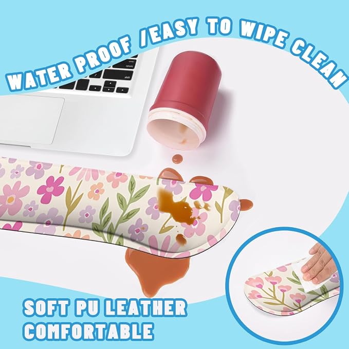 Flowers Mouse Pad Set Pastel Pink Purple Spring Gaming Mousepad 4in1 Desk Mat for Desktop Anti-Slip XXL Big Computer Ergonomic Mousepad with Wrist Support for Keyboard and Mouse
