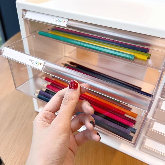 13 Drawers and Dividers Desk Drawer Organizer for Hair Accessories Arts Crafts Sewing Supplies Stationary Teacher Toolbox Medicine Vitamin, White, A9-2110-WT