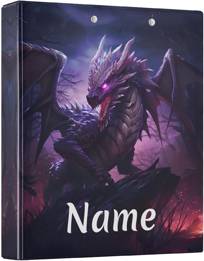 Custom 3 Ring Binder Dragon Purple 1.5" Round Ring Binders Personalized Name View Binder with 200 Sheet for Kids School Supplies Women Men Office, 1 Pack