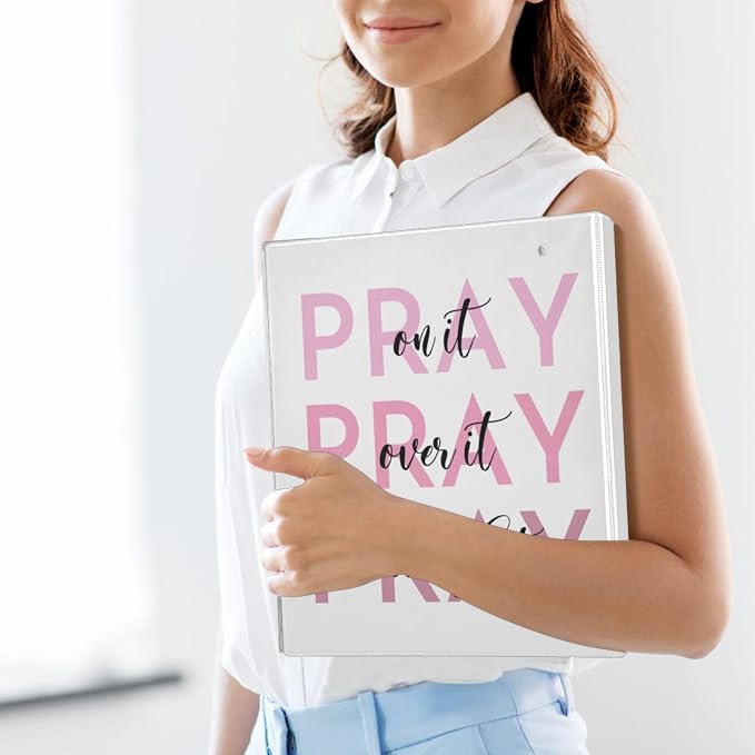 Pray on It Prayer Binder 3 Ring 1.5 Inch Binder with Clipboard&Pockets, Christian Hardcover Binders Heavy Duty Large File Folder for Office School Supplies - Holds 200 Sheets
