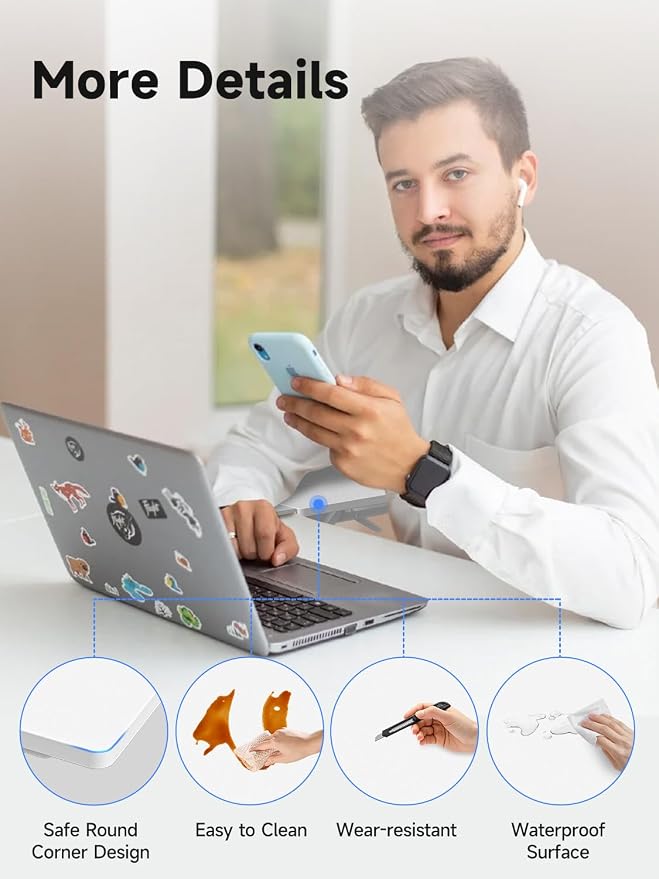 suptek Ergonomics Desk Extender Tray, 9.5"x9.1" Clamp on Table Mount Arm Wrist Rest Shelf, 90° Foldable Computer Arm Rest for Desk, White, DSF3W