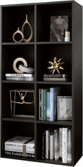 8-Cube Storage Shelf Bookcase, Black | Wooden 4-Tier Open Bookshelf, Fits 11×11" Bins, Vertical or Horizontal Use, Full Back Panels, For Home Office