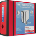 Staples Better 5-Inch D-Ring View Binder, Red, Reinforced Spine | Extra-large capacity binder for archiving everyday office documents.