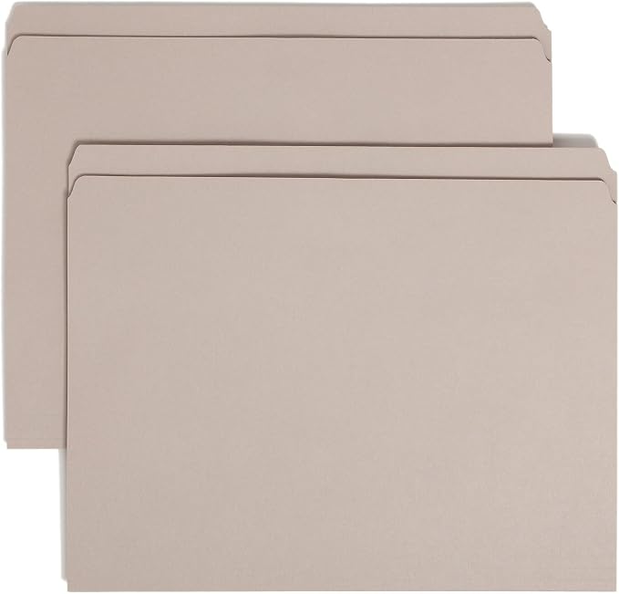 Smead File Folder, Reinforced Straight-Cut Tab, Letter Size, Gray, 100 per Box (12310)