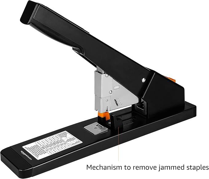 Amazon Basics Heavy Duty Industrial Stapler, 210 Sheets Capacity, Long Arm, Black, 1000 Staples