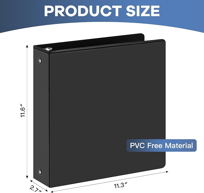 2 Inch 3 Ring Binders, 6 Pack Black Clear View Binders with 2 Interior Pockets, Round Ring Binder Holds 450 Sheets of 8.5 x 11 Inch Paper for Manuals, Records and Projects