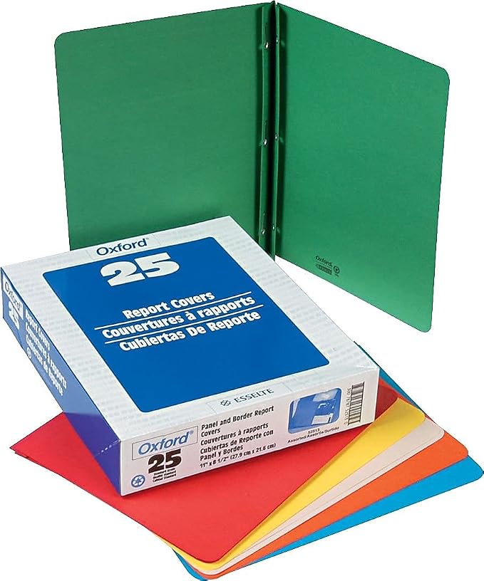Oxford Title Panel and Border Front Report Covers, Assorted Colors, Letter Size, 25 per Box, (52513)
