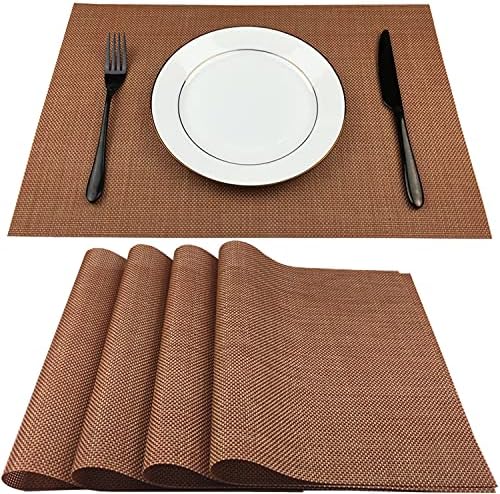 WAZAIGUR Placemats Crisscross Woven Vinyl Place Mats Set of 4 Rust Red