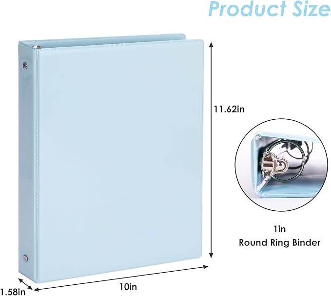 EOOUT 1 inch 3-Ring Binder 12 Pack Assorted Pastel Color with 2 Pockets Inside, Fits 11 x 8.5 Inch Paper with 175 Sheets Capacity, for Office, Home, School Project