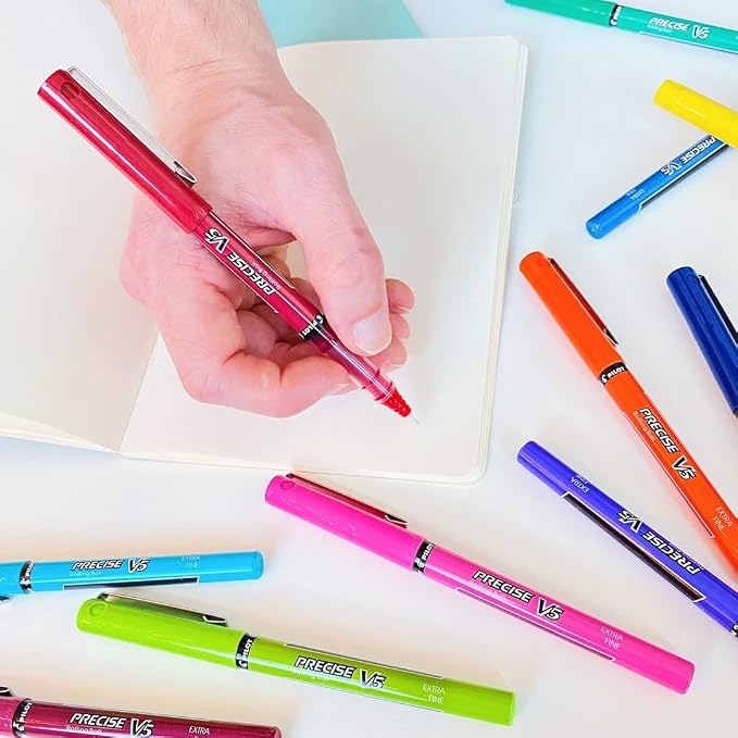 PILOT Precise V5 Extra-Fine Premium Rolling Ball Stick Pens, 0.5mm, Assorted Colors, 8 Count