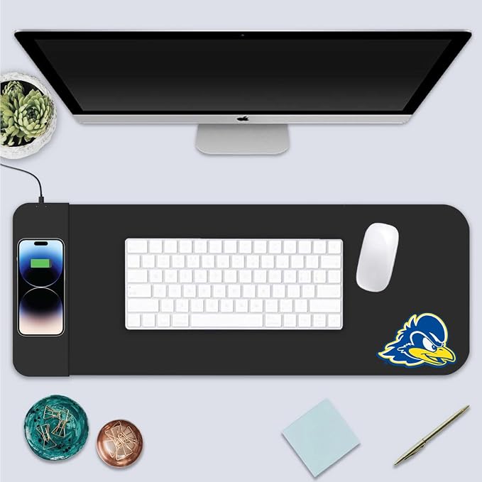 University of Delaware Classic Wireless Charging Cloth Desk Mat, Durable Office Supplies, Non-Slip Base, Quick Charging Wireless Desk Pad, Black