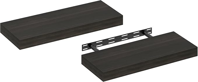 Furinno Tanna Floating Shelves for Wall Set of 2, 9 x 24 Wall Shelf, Wall Mounted Floating Shelf with Invisible Bracket, 2-Inch Thick, for Bathroom, Living Room, Bedroom, Home Office, Tobacco Oak
