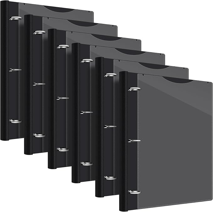 Henoyso 6 Pcs 1 Inch Telescoping 3 Ring Binder with Expandable Telescoping Spine 200 Sheets Capacity with Clear Front Cover 3 Round Rings Flexible Plastic Notebook Binder for School, Office(Black)