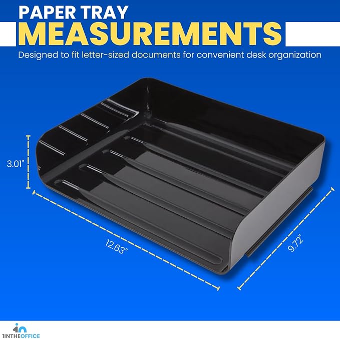1InTheOffice Stackable Paper Tray, File Trays for Desk Stackable, Letter Tray Organizer, Side Load, Black, 2 Pack