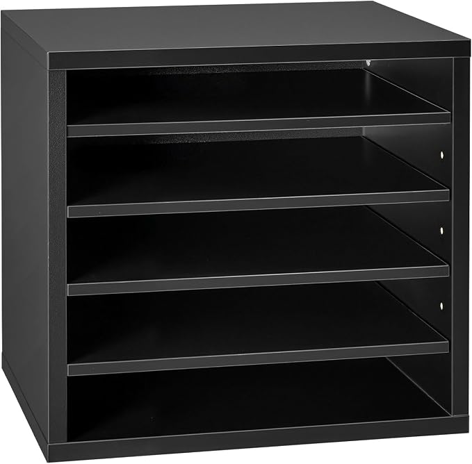 VEVOR Literature Organizer, 5 Compartments Office Mailbox with Adjustable Shelves, Wooden Mailbox Sorter with MDF, Countertop Office Home Classroom Storage Organizer for File, Document, Paper, Black