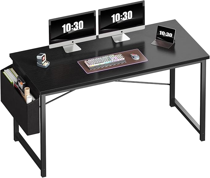 OLIXIS Computer Desk, 55 Inch Gaming Desks for Home Office Small Spaces | Writing Study Craft Work Table, Computer Workstation for Bedroom with Storage Bag, Black