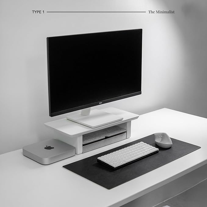 Raico Desk Shelf Setup Mini Monitor Stand, Compact White Wood Organiser, Ergonomic Home Office Accessory (White | 18.8 Inches)